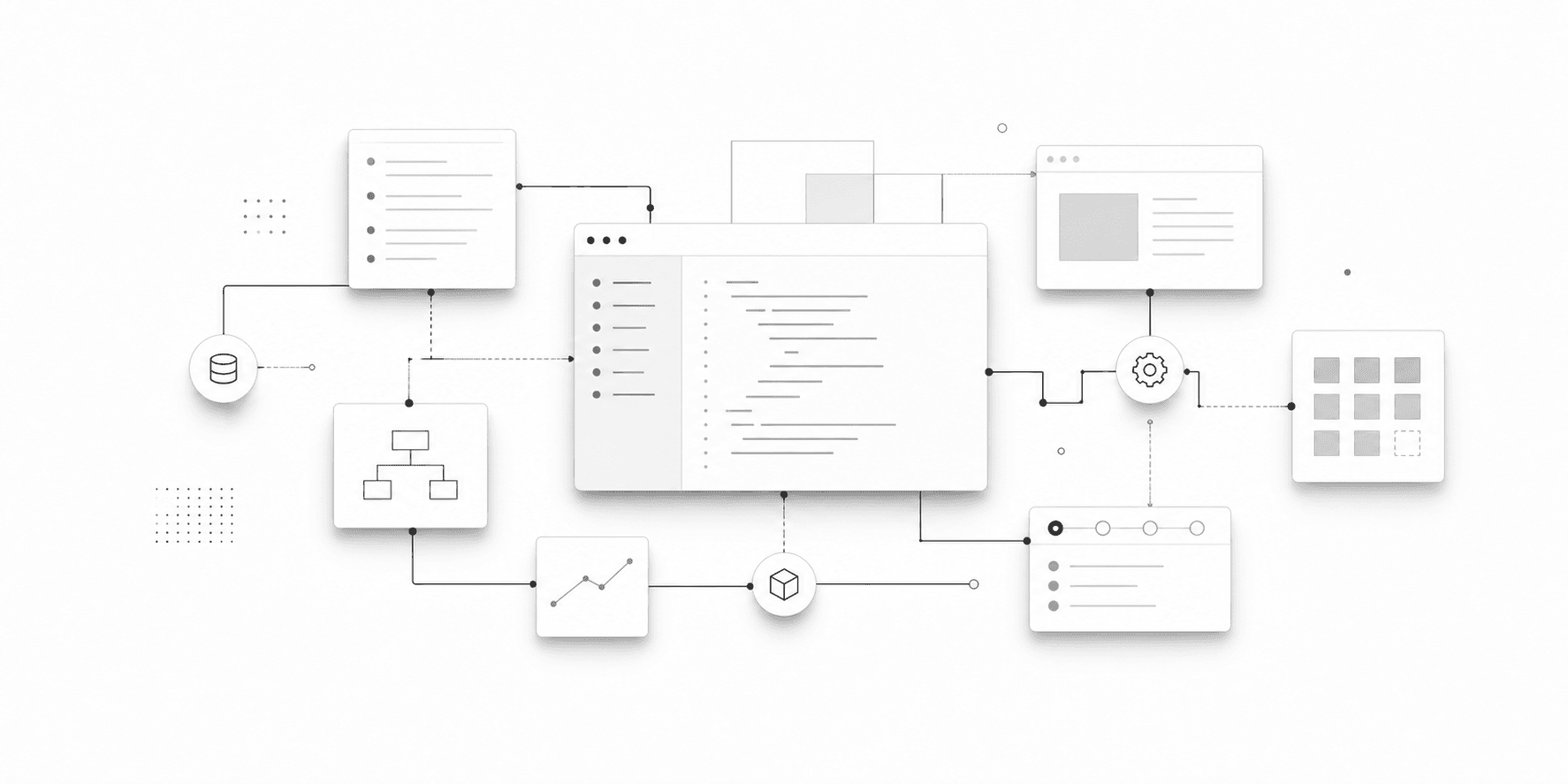 Minimal greyscale software workflow diagram